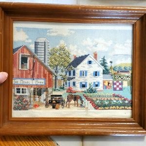 The model t barn garden embroidery art farm cows horse